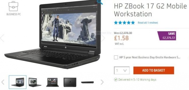   В британском онлайн-магазине HP стоимость одного из ноутбуков упала в 1 500 раз