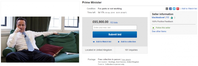 На eBay пытались продать Дэвида Кэмерона за £65,9 тыс. 