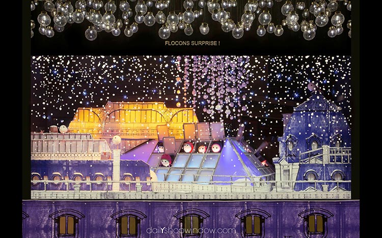 Самые стильные витрины мира: заснеженные крыши Парижа, новогодние шары и зимняя жизнь животных
