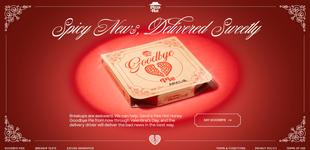 Pizza Hut предлагает «прощальные пироги» ко Дню святого Валентина