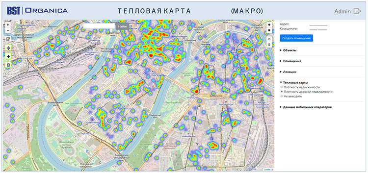 Тепловая карта пешеходного трафика москвы